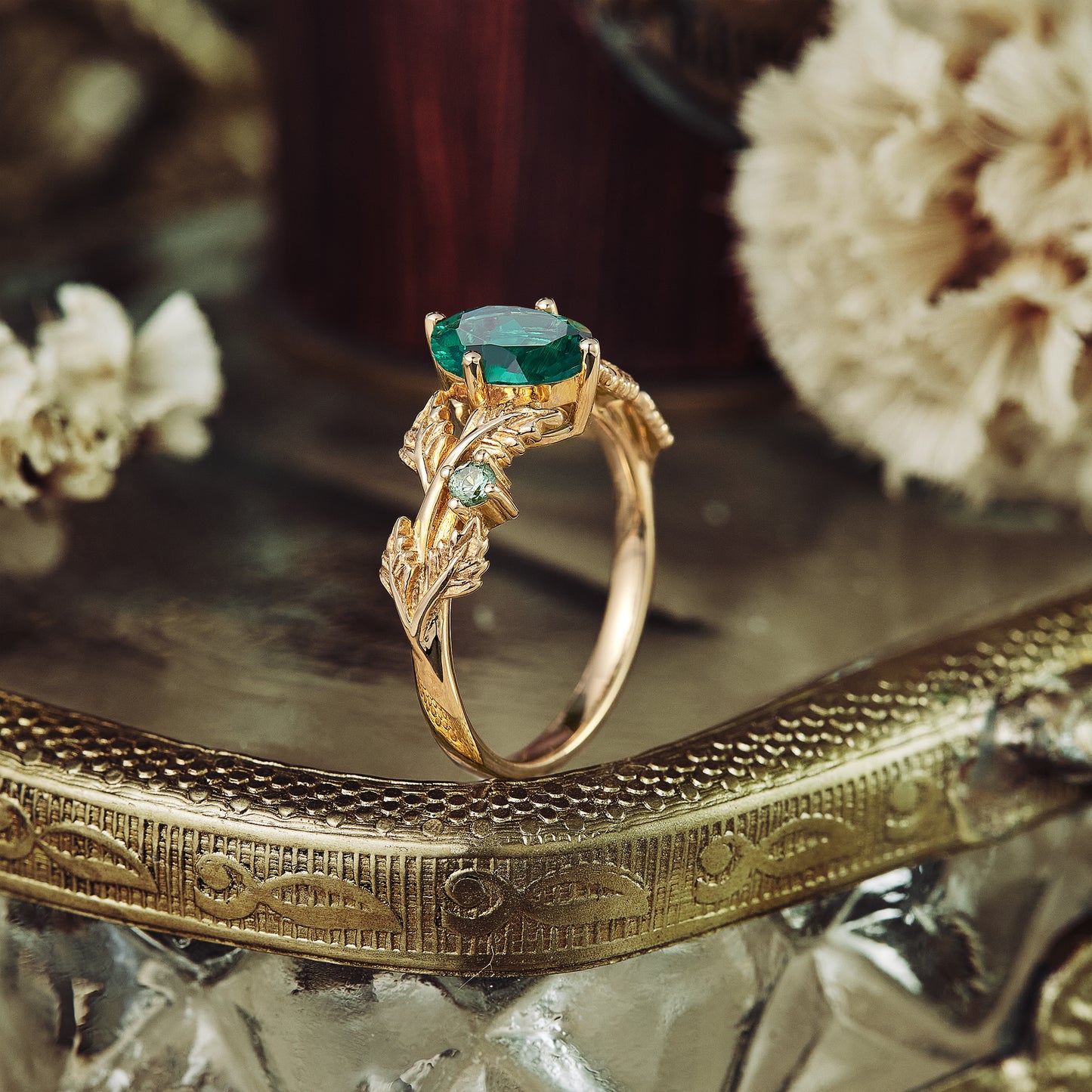 Emerald Engagement Ring with Diamonds | Buy ➦ $960.00 on One2Three Jewelry