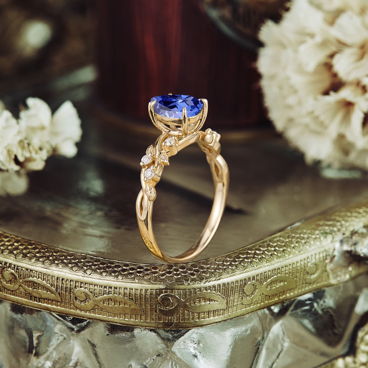 GemsMagic Cornflower Sapphire Leaf Engagement Ring