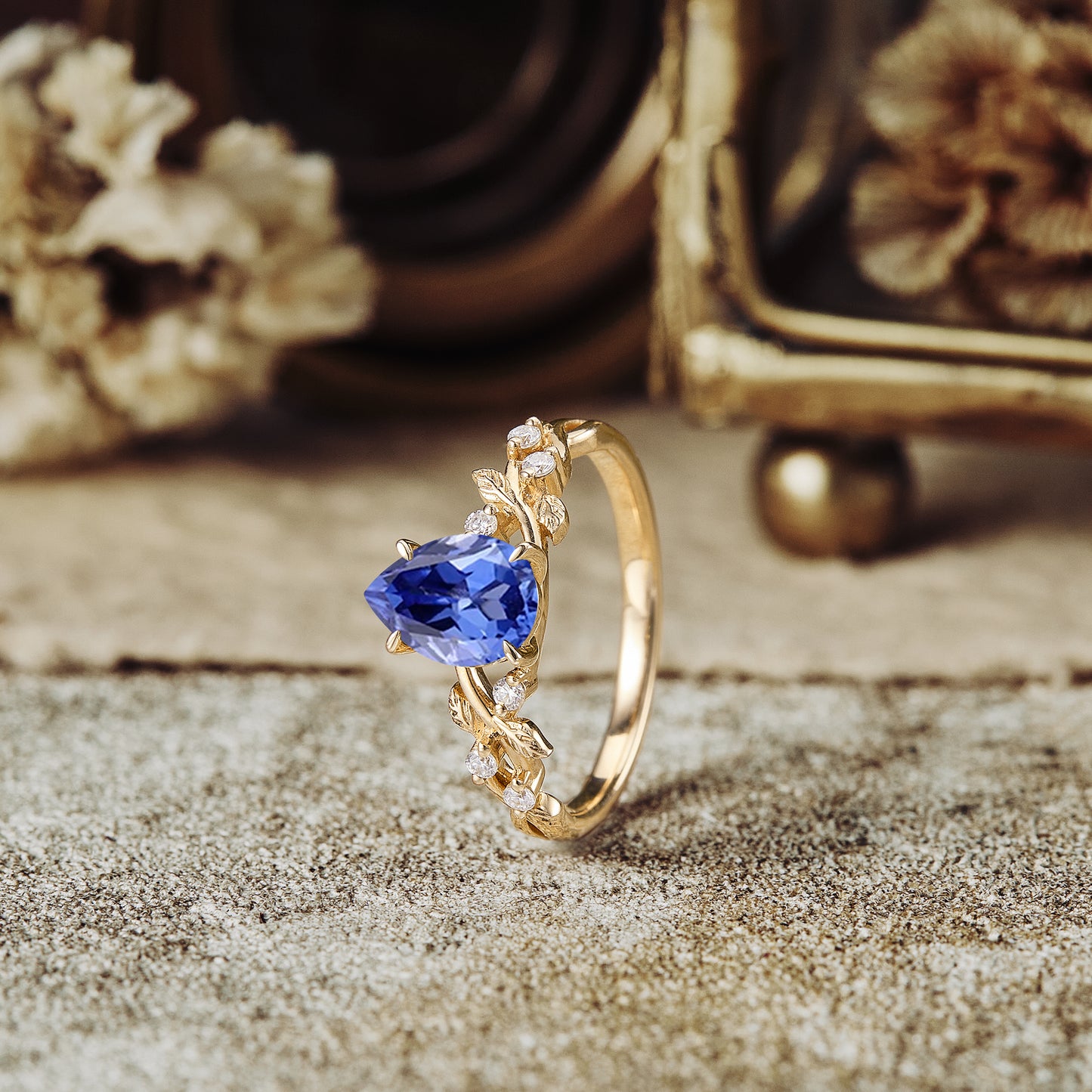 GemsMagic Cornflower Sapphire Leaf Engagement Ring