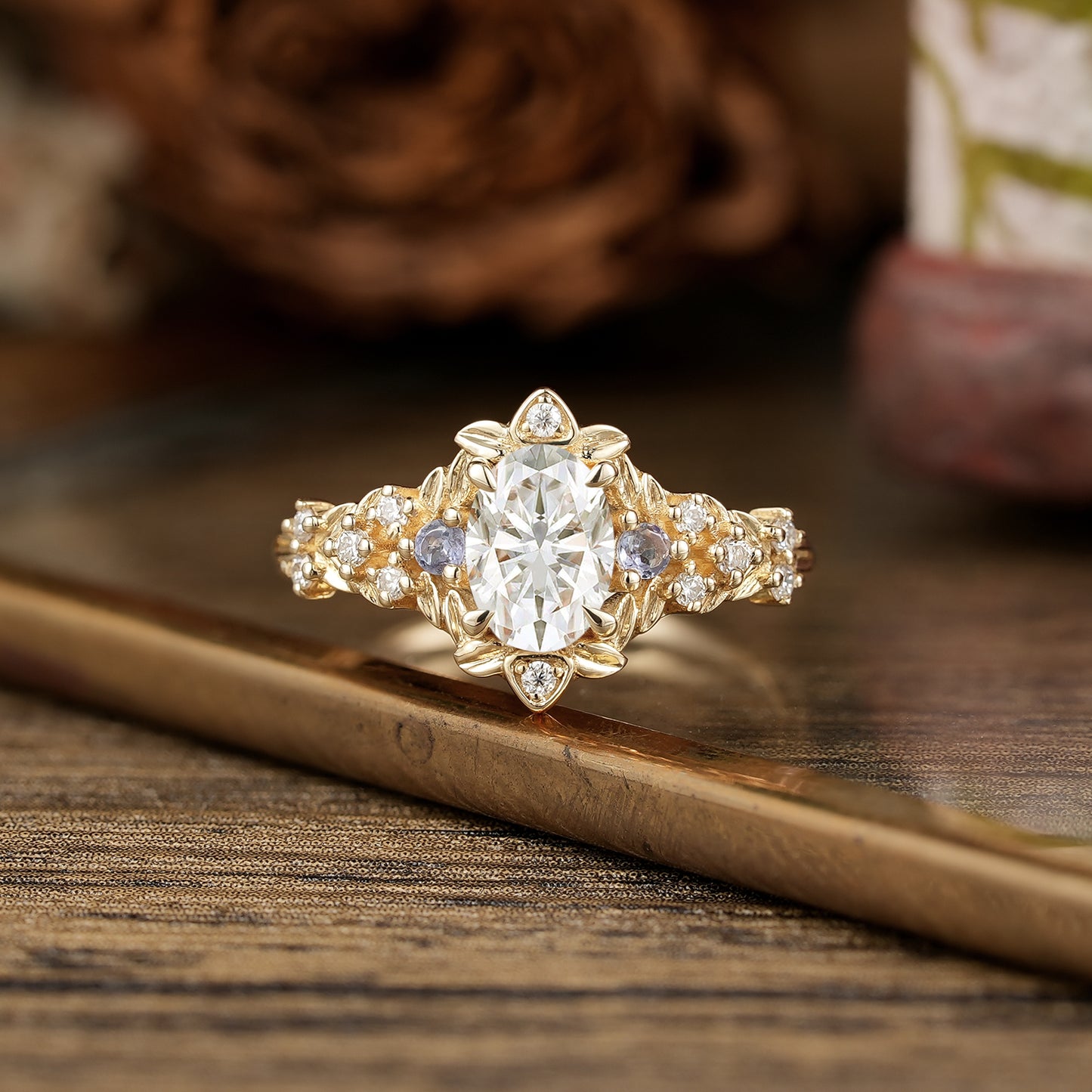 Floral-Inspired Moissanite and Sapphire Ring - Isolde