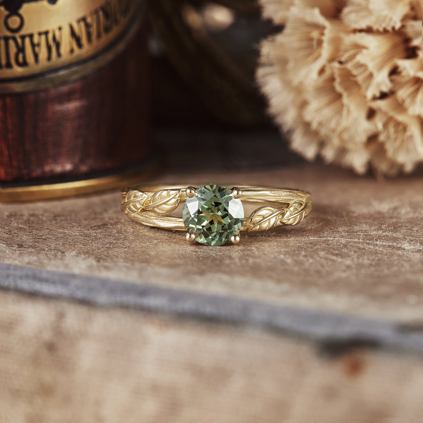 Textured Twig Green Sapphire Ring