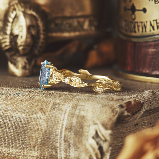 Vintage Aquamarine and Moissanite Engagement Ring - Sera