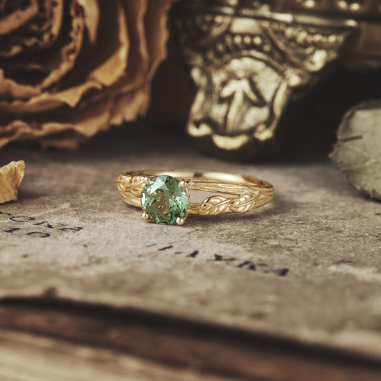 Textured Twig Green Sapphire Ring