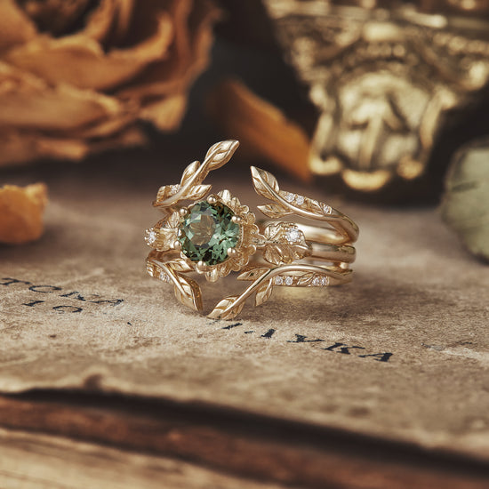 Beekeeper Garden Ring with Green Sapphire Set