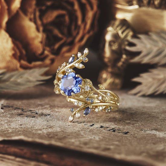 Hexagon Sapphire Vine Ring Set | Clio