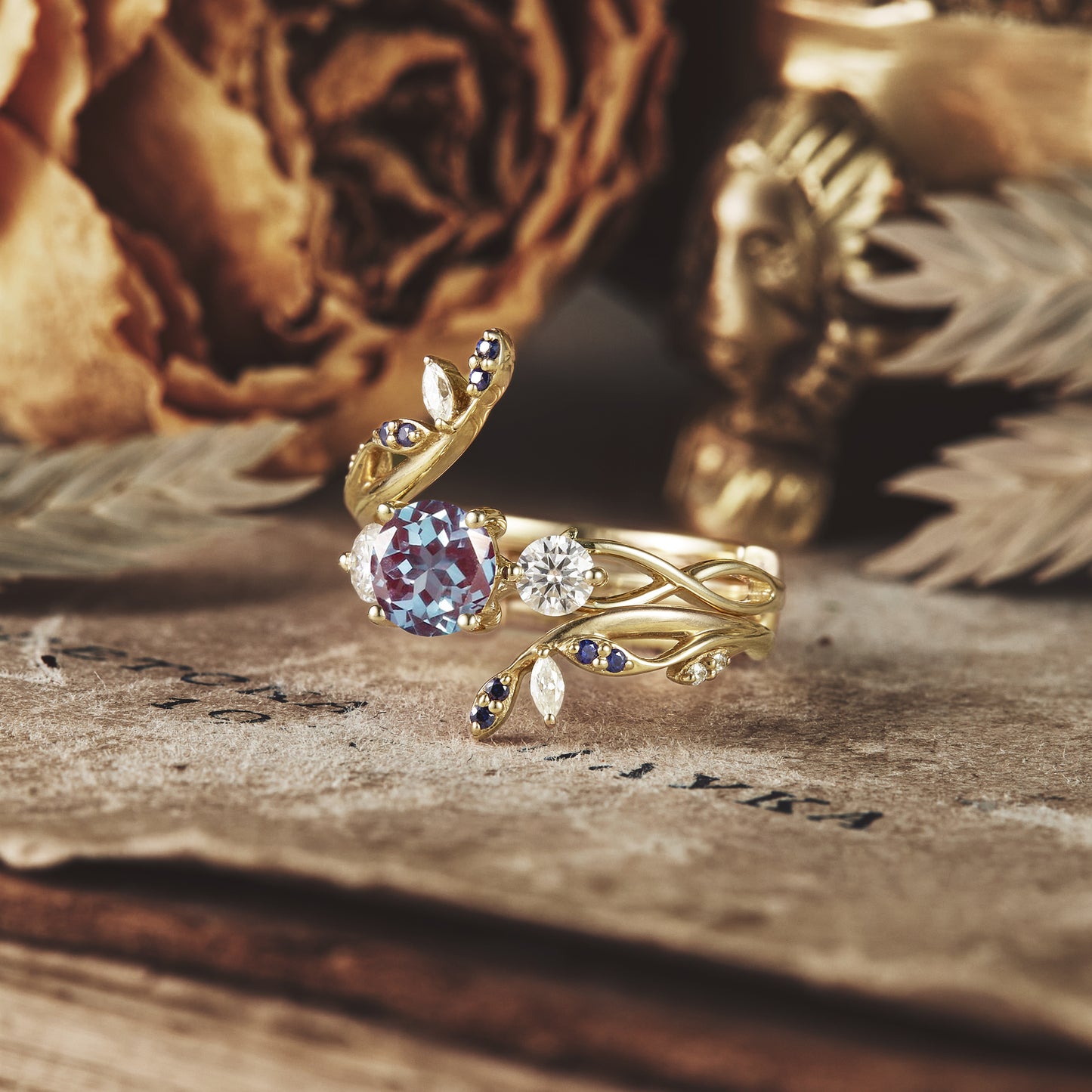 Three-Stone Symphony of Alexandrite and Moissanite | Adonis