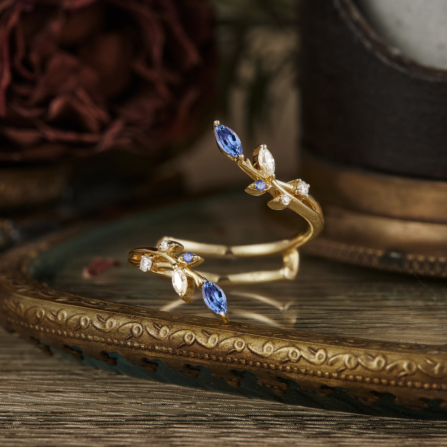 Daphne's Blossoming Band: A Sapphire and Moissanite Wedding Ring