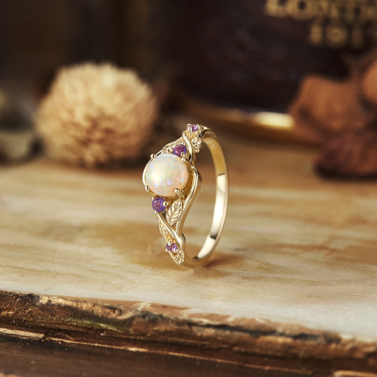 Round Cut Opal Ring with Amethyst - Dorothy