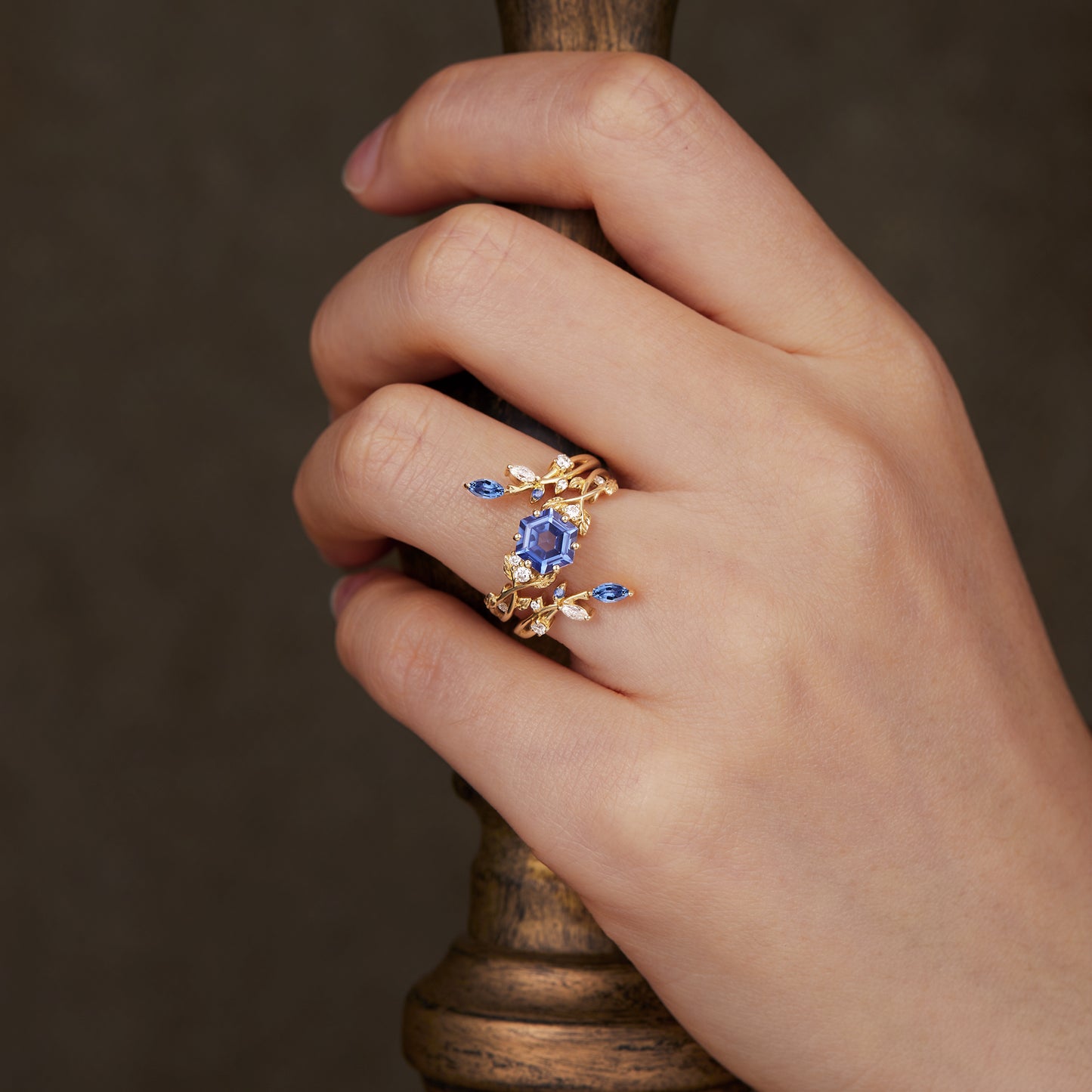 Hexagon Sapphire Vine Ring Set | Claire