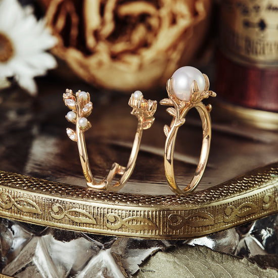 Nature Inspired Pearl Ring Set - Blanche