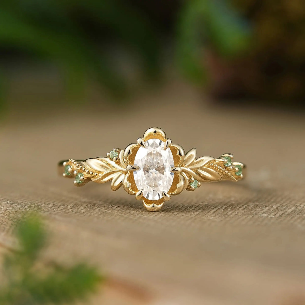 Dainty Oval Cut Moissanite Flower Inspired Milgrain Promise Ring - Nerine | GemsMagic