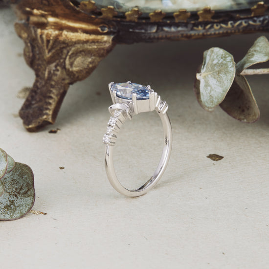 GemsMagic Moon Inspired Marquise Gray Moissanite Engagement Ring