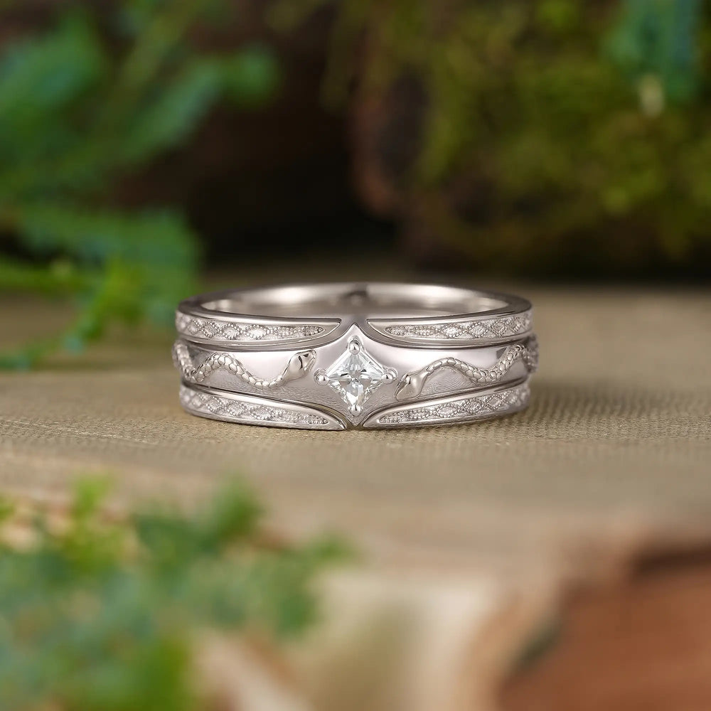 Unique Princess Cut Moissanite Serpent Inspired Men's Ring With Milgrain Ring Enhancer - Cassian | GemsMagic