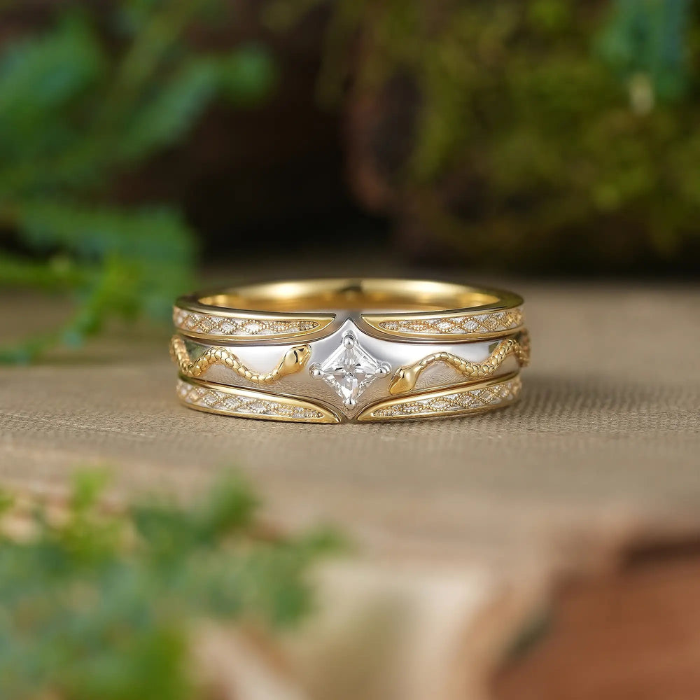 Unique Princess Cut Moissanite Serpent Inspired Men's Ring With Milgrain Ring Enhancer - Cassian | GemsMagic