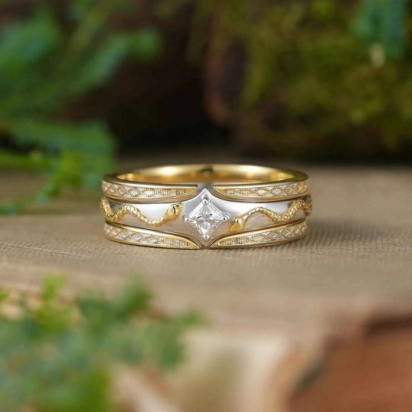 Unique Princess Cut Moissanite Serpent Inspired Men's Ring With Milgrain Ring Enhancer - Cassian | GemsMagic