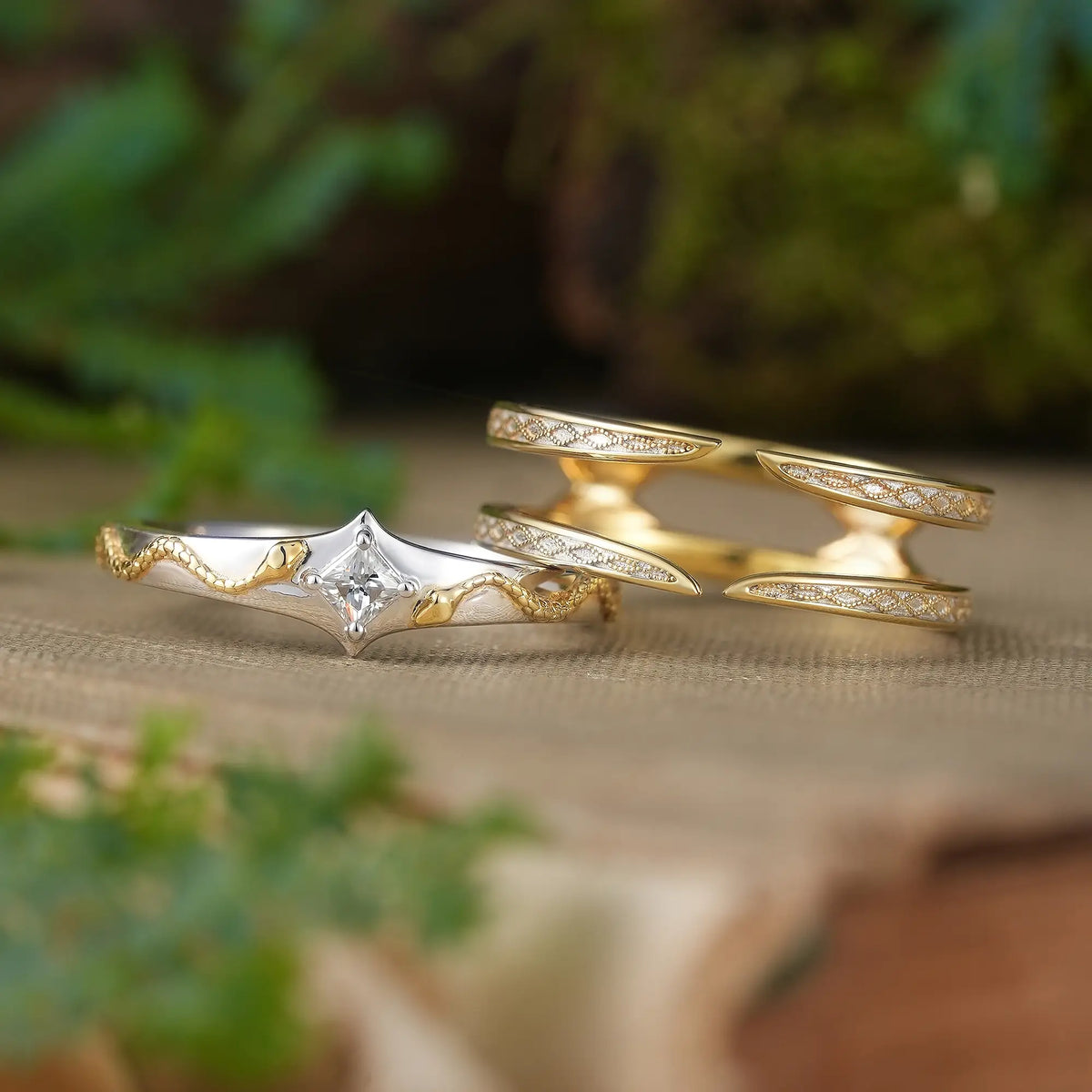 Unique Princess Cut Moissanite Serpent Inspired Men's Ring With Milgrain Ring Enhancer - Cassian | GemsMagic