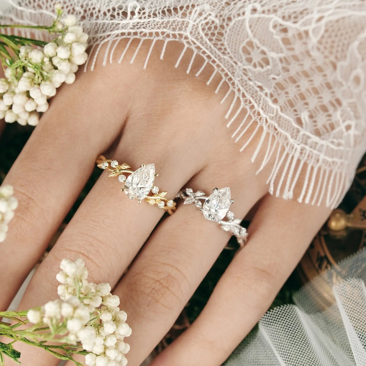 Lab Grown Diamond Leaf Engagement Ring - Caroline | GemsMagic