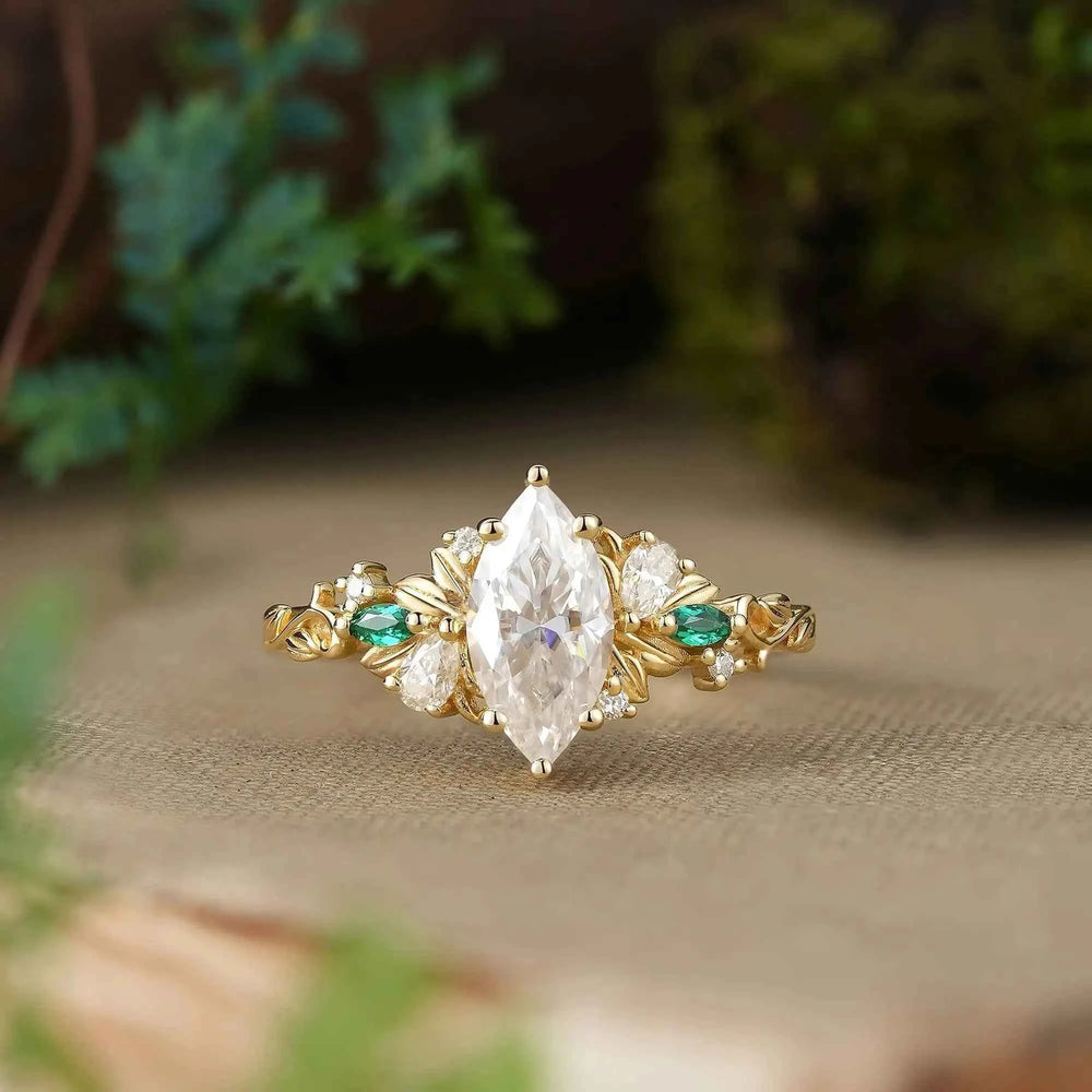 Custom Marquise Cut Lab-Grown Diamond Bridal Ring Set With Ring Enhancer For Ian Stockham