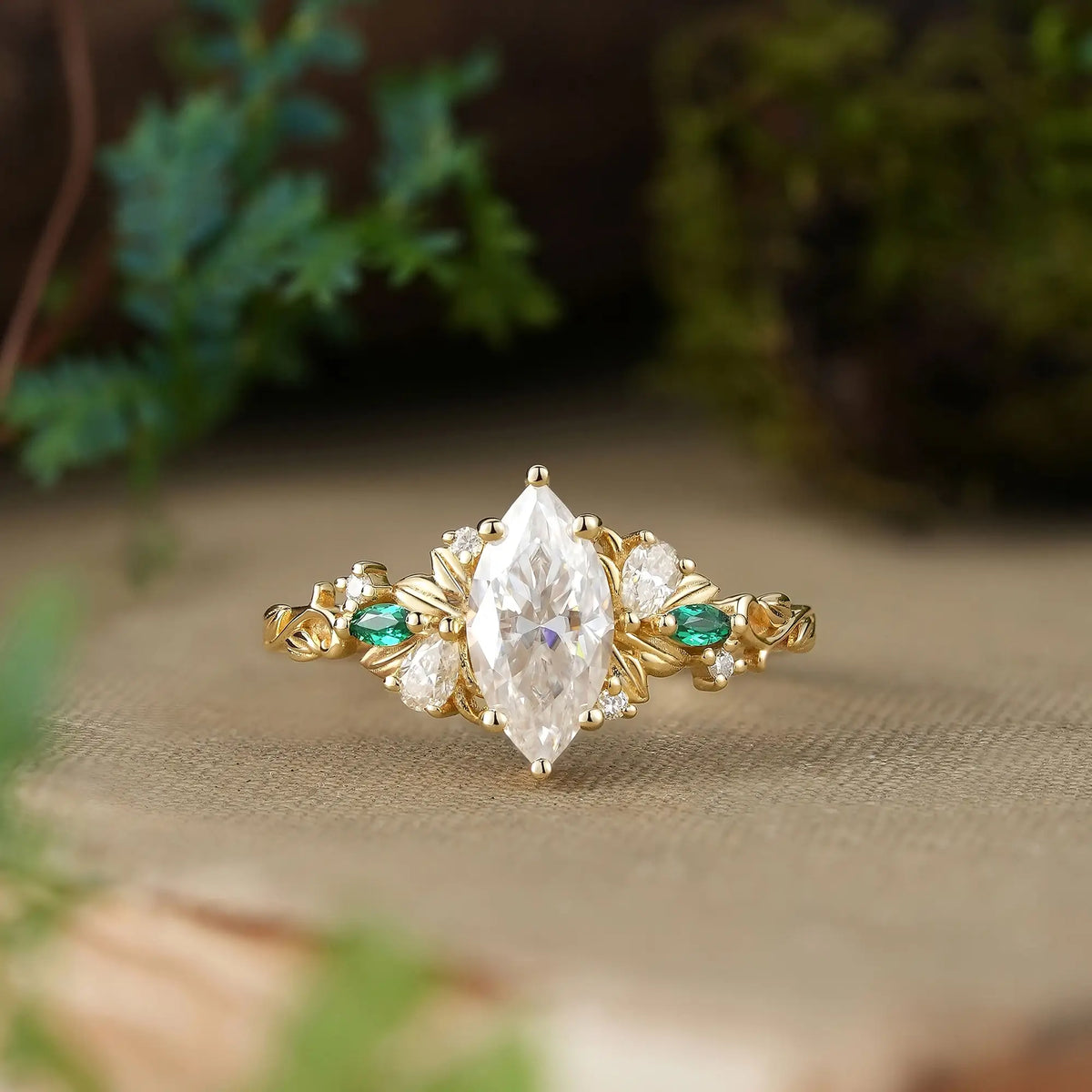 Nature Inspired Marquise Cut Moissanite Leaf Engagement Ring - Fiora | GemsMagic