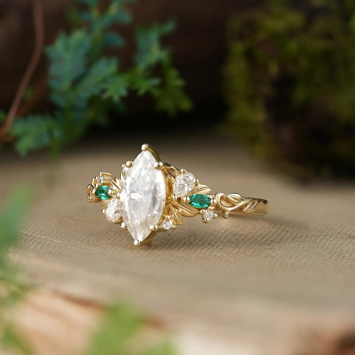 Nature Inspired Marquise Cut Moissanite Leaf Engagement Ring - Fiora | GemsMagic