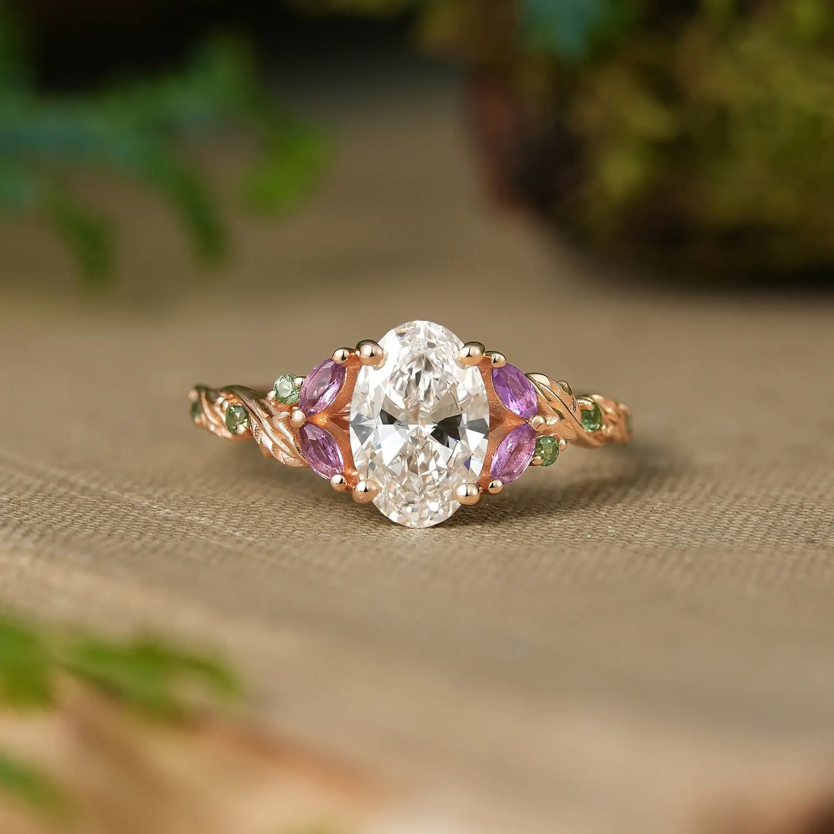 Oval Cut Lab-Grown Diamond Leaf Inspired Unique Engagement Ring - Amelisse | GemsMagic