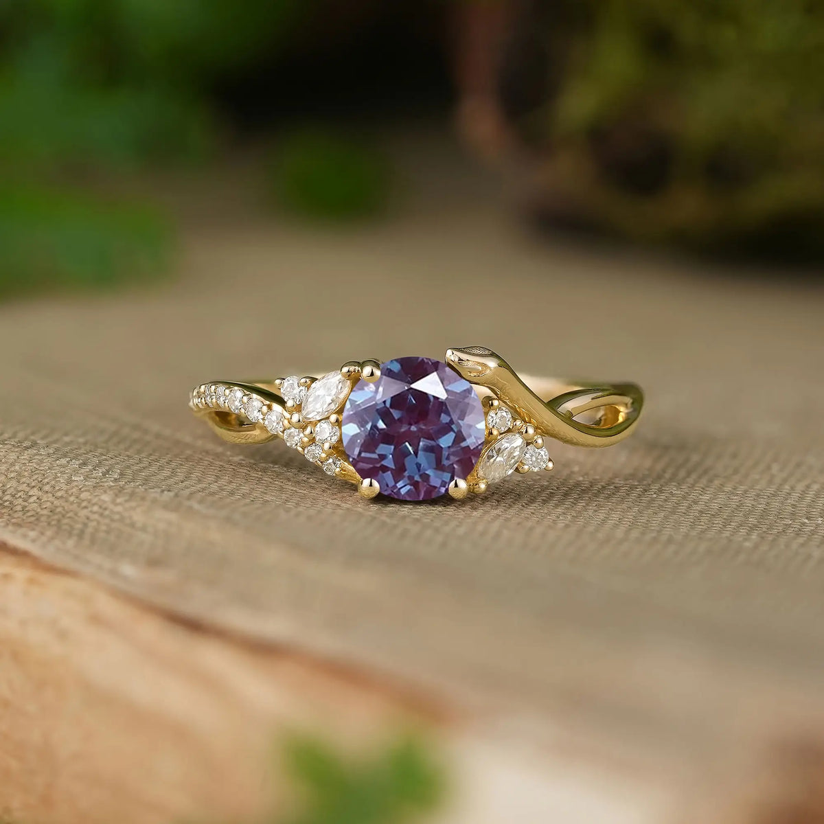 Dainty Round Cut Alexandrite Serpent Inspired Unique Engagement Ring - Melusine | GemsMagic
