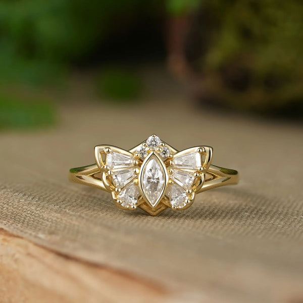 Moissanite Butterfly Inspired Engagement Ring Unique Animal Inspired Ring - Vanessa | GemsMagic