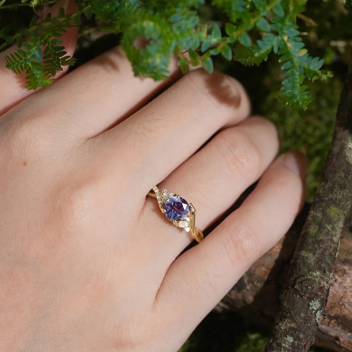 Dainty Round Cut Alexandrite Serpent Inspired Unique Engagement Ring - Melusine | GemsMagic