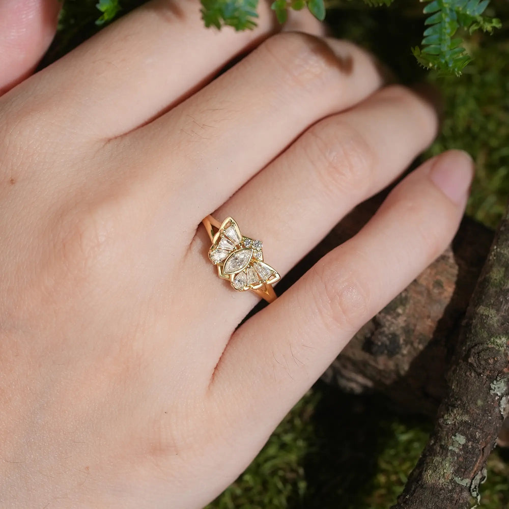 Moissanite Butterfly Inspired Engagement Ring Unique Animal Inspired Ring - Vanessa | GemsMagic