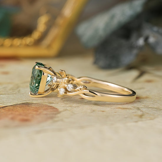 GemsMagic Heart Shaped Green Sapphire Leaf Engagement Ring - Genevieve