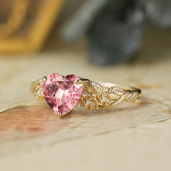 Blooming Rose | Heart Shaped Padparadscha Laef Engagement Ring - Ivy