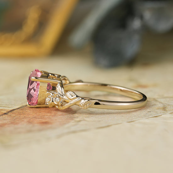 Blooming Rose | Heart Shaped Padparadscha Laef Engagement Ring - Ivy