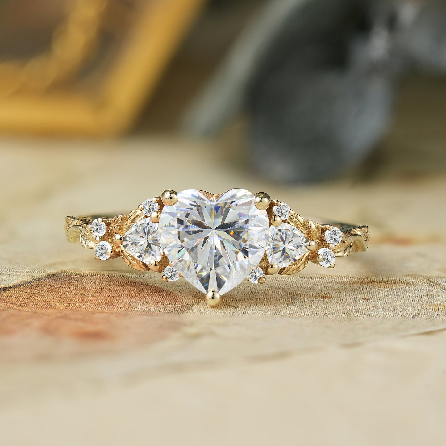 3 - Stone Heart Shaped Moissanite Engagement Ring - Harper