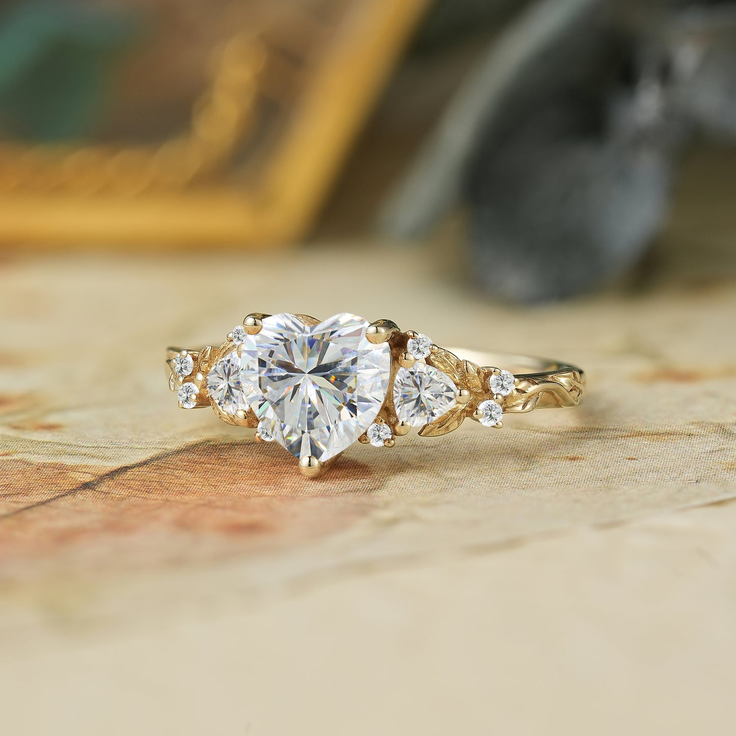 3 - Stone Heart Shaped Moissanite Engagement Ring - Harper