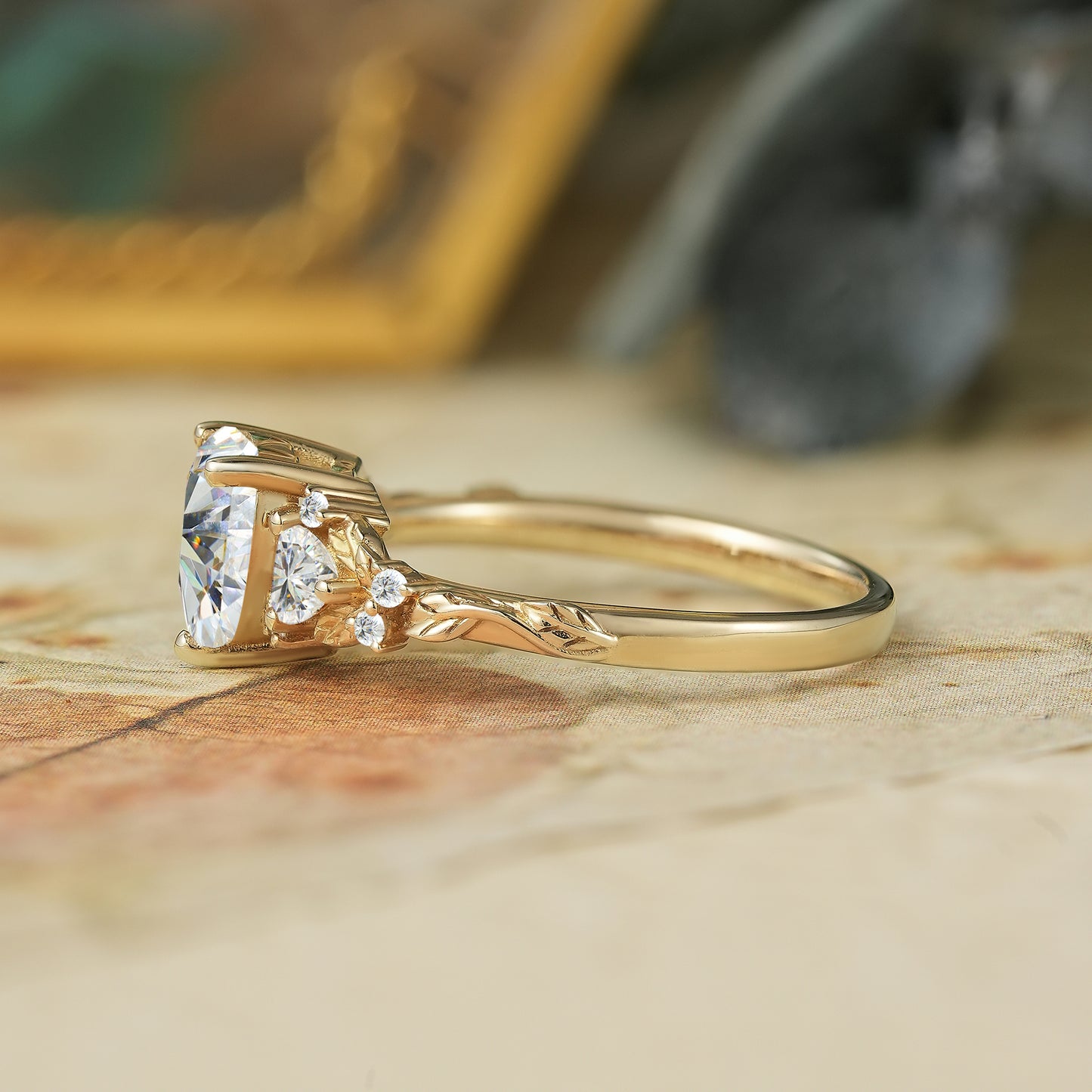 3 - Stone Heart Shaped Moissanite Engagement Ring - Harper