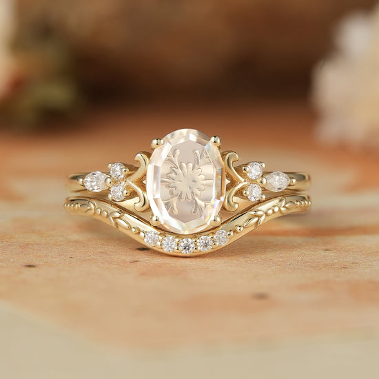 GemsMagic Portrait-cut Moissanite Engagement Ring Set 2pcs-Calliope