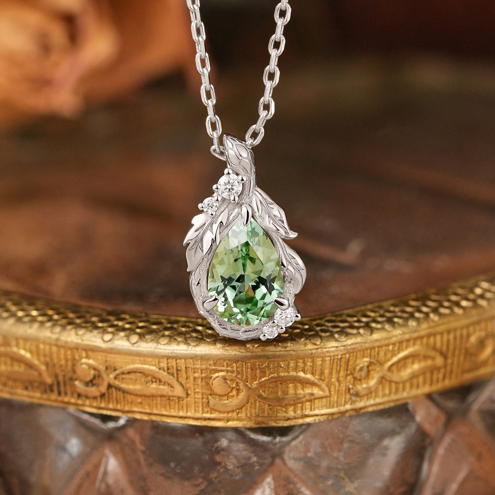 Pear Green Sapphire Serpent Nature Inspired Necklace - Salome | GemsMagic
