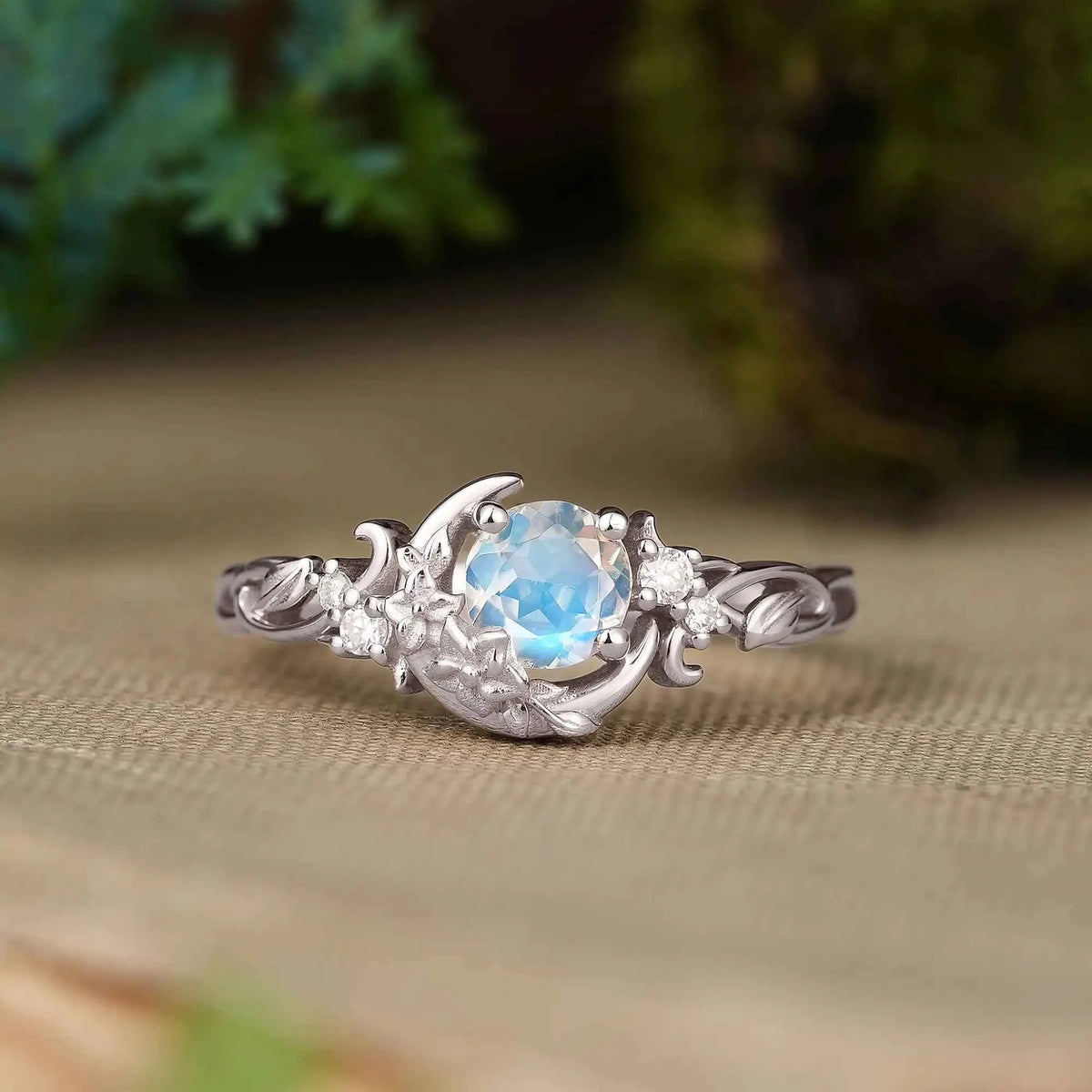 Moonstone Nature Inspired Celestial Engagement Ring - Lunelle | GemsMagic