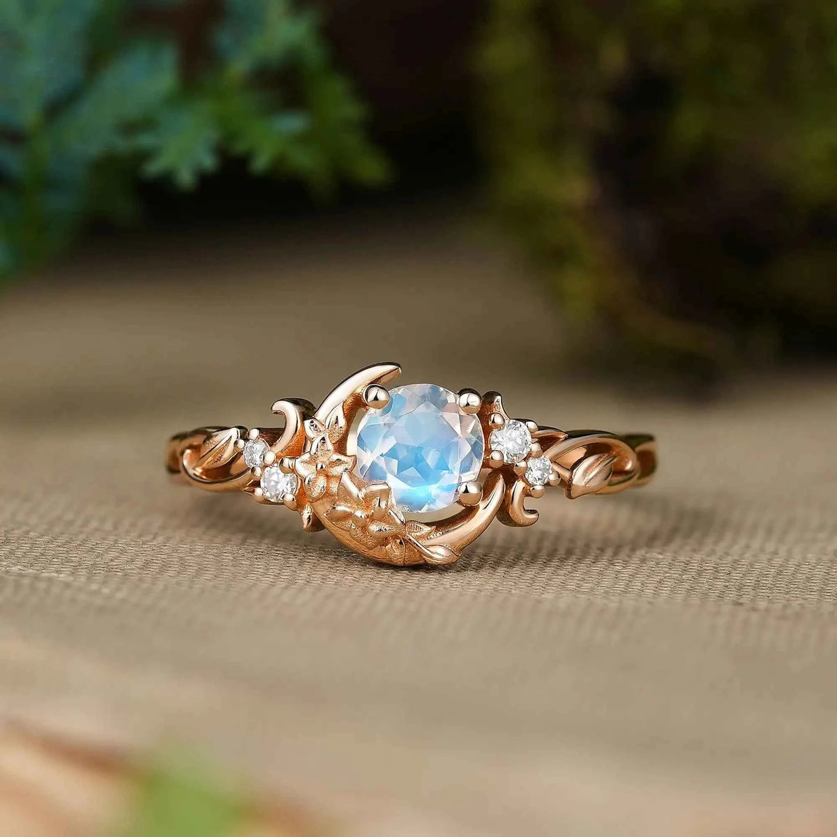 Moonstone Nature Inspired Celestial Engagement Ring - Lunelle | GemsMagic