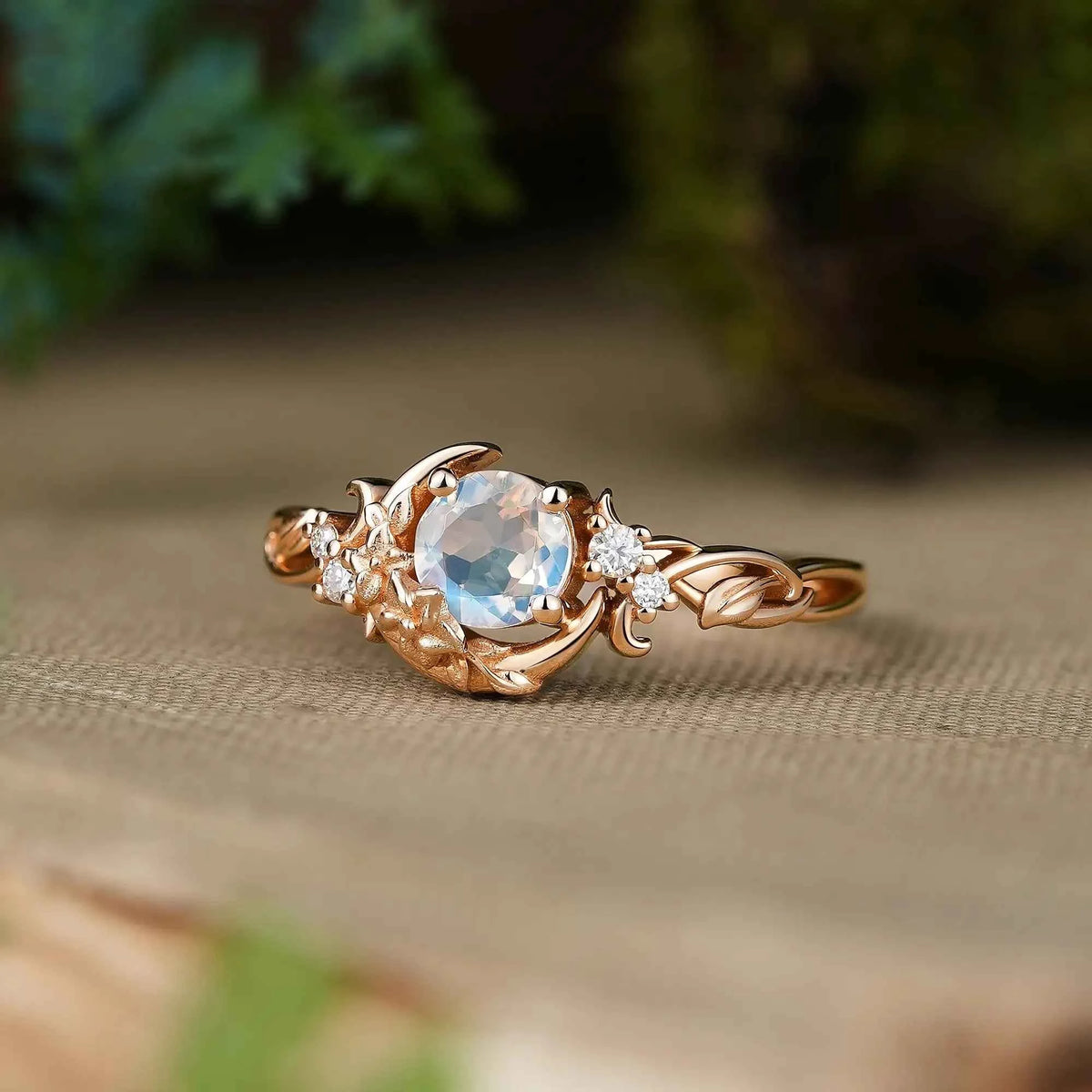 Moonstone Nature Inspired Celestial Engagement Ring - Lunelle | GemsMagic