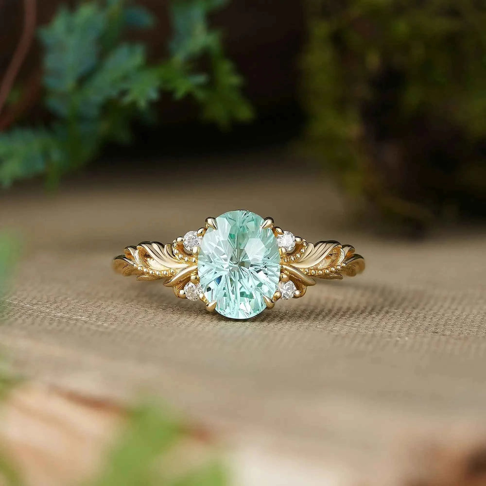 Sparkle Cut Oval Green Sapphire Milgrain Engagement Ring - Kimberly | GemsMagic