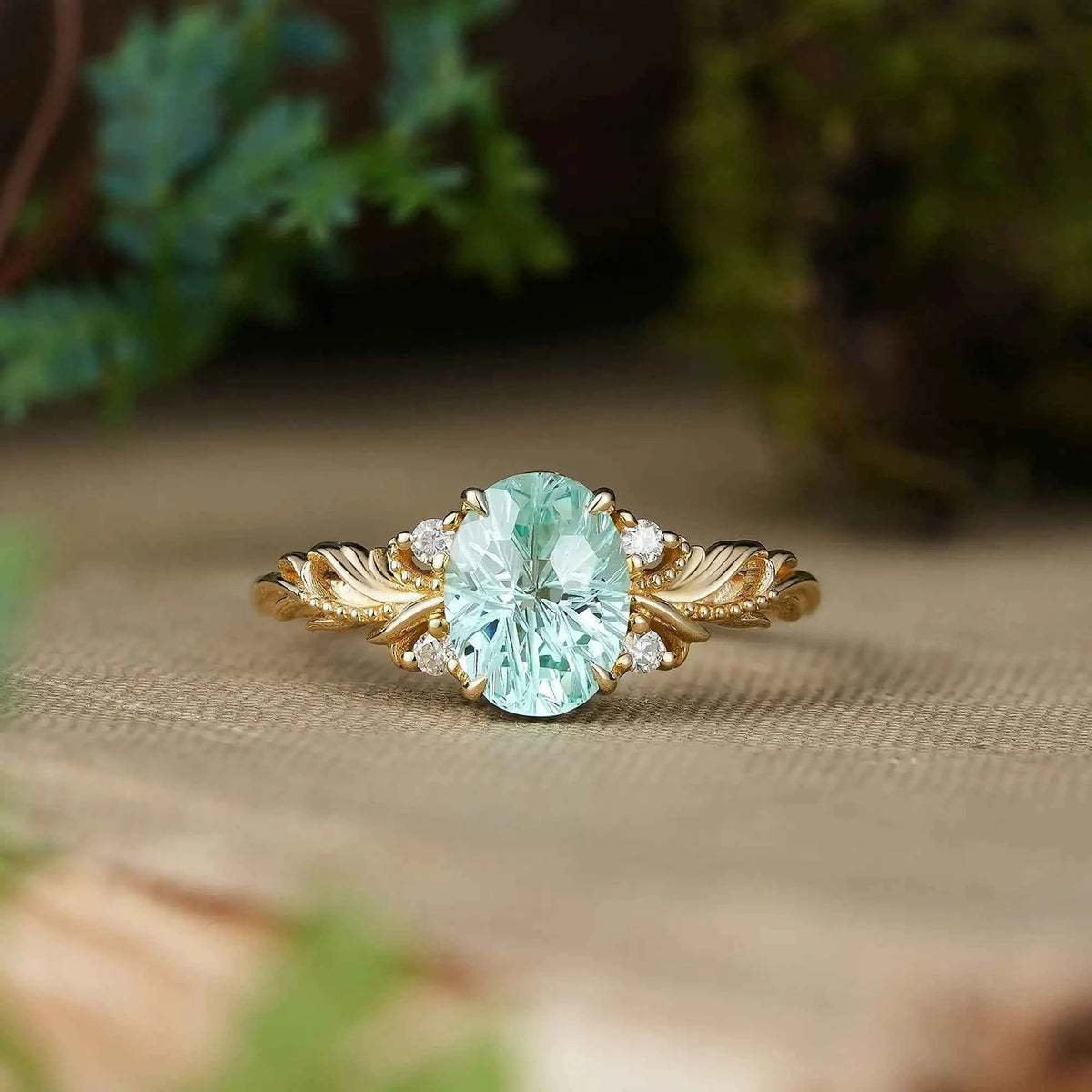 Sparkle Cut Oval Green Sapphire Milgrain Engagement Ring - Kimberly | GemsMagic