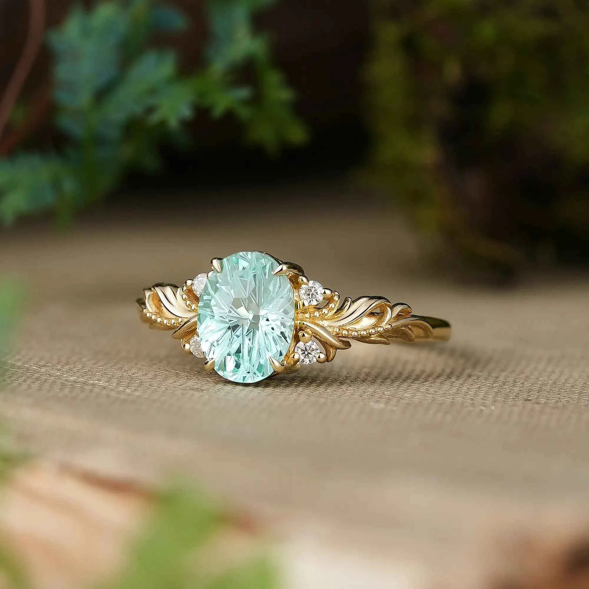 Sparkle Cut Oval Green Sapphire Milgrain Engagement Ring - Kimberly | GemsMagic