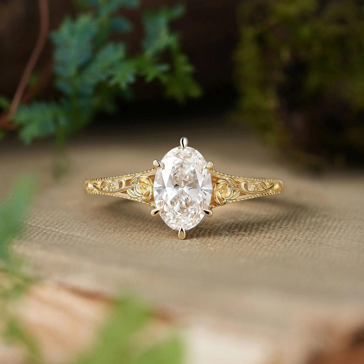 Vintage Oval Cut Lab-Grown Diamond Rose Inspired Milgrain Engagement Ring - Rosavelle | GemsMagic