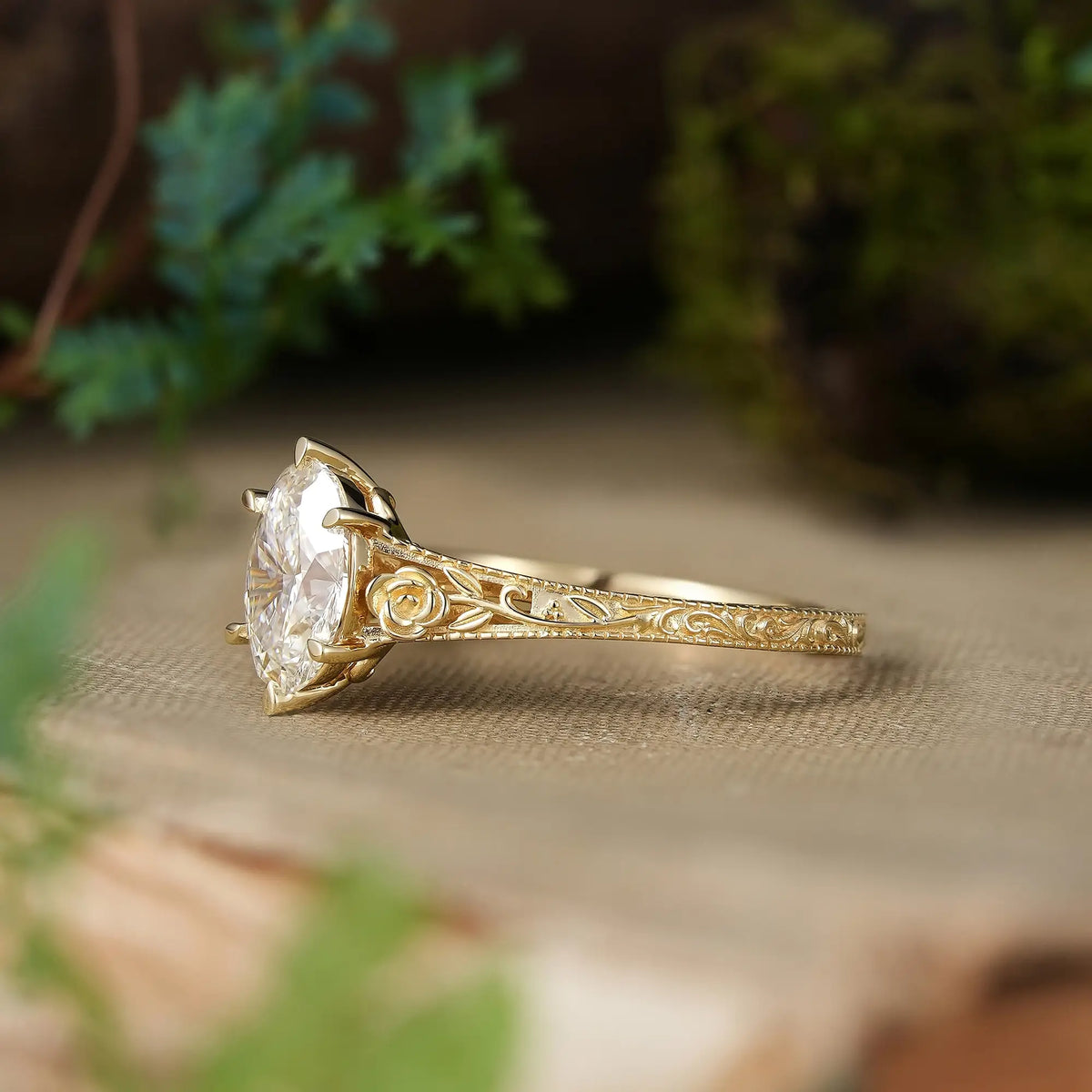 Vintage Oval Cut Lab-Grown Diamond Rose Inspired Milgrain Engagement Ring - Rosavelle | GemsMagic