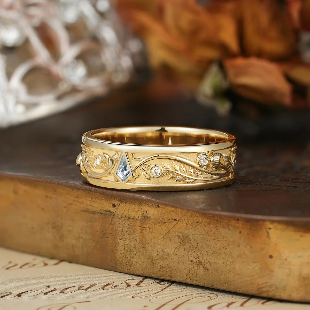 Kite Cut Blue Sapphire Nature Inspired Cottagecore-whimsical Men's Ring - Finn | GemsMagic