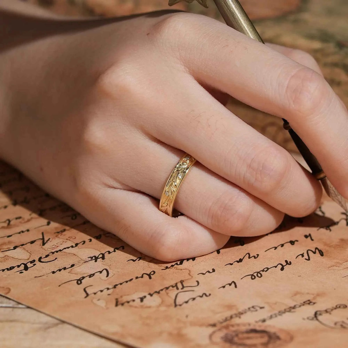 4MM Olive Leaf Inspired Solid Gold Men's Ring - Adrian | GemsMagic