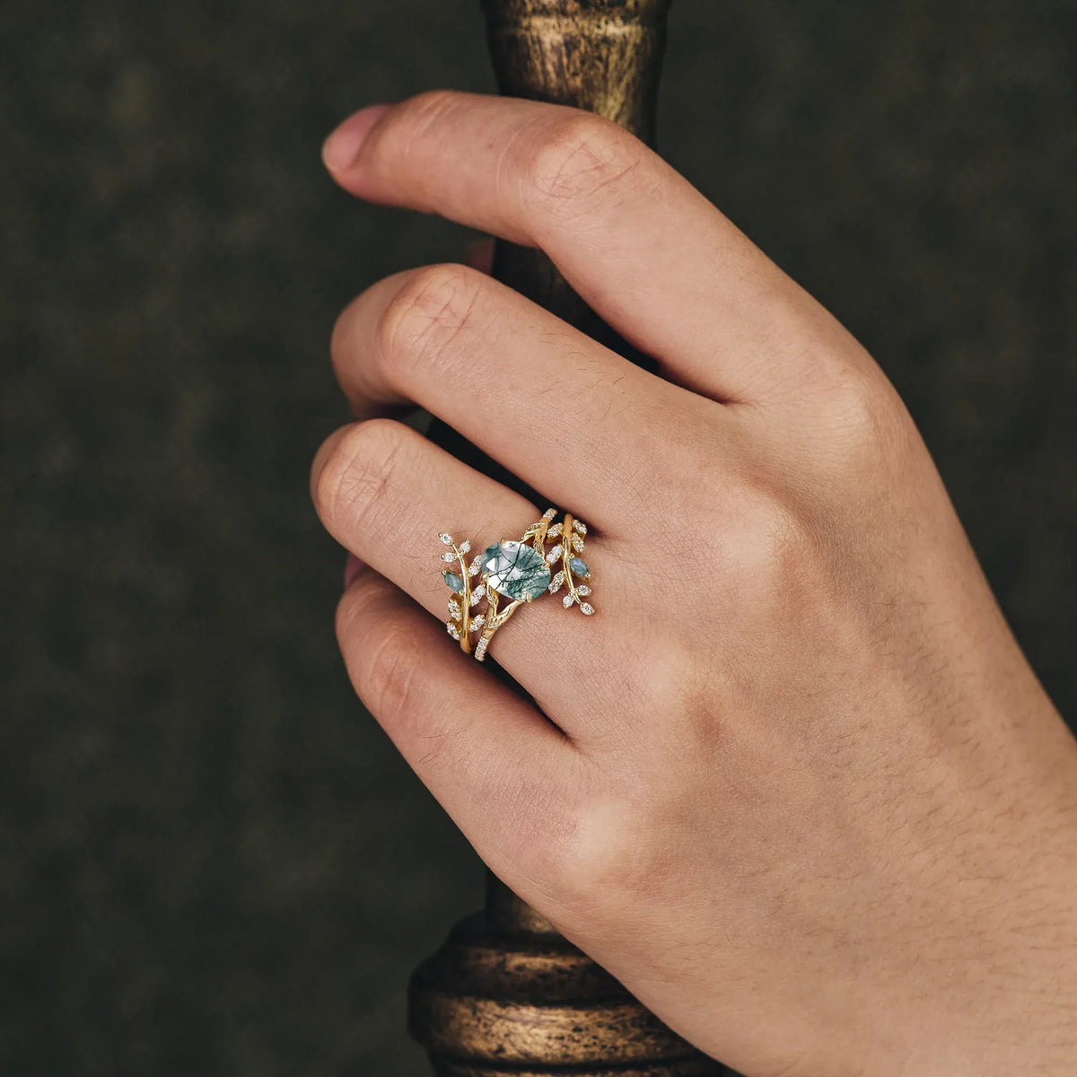 Aphrodite's Enchanted Vine | A Mythical Moss Agate Engagement Ring Set | GemsMagic - GemsMagic