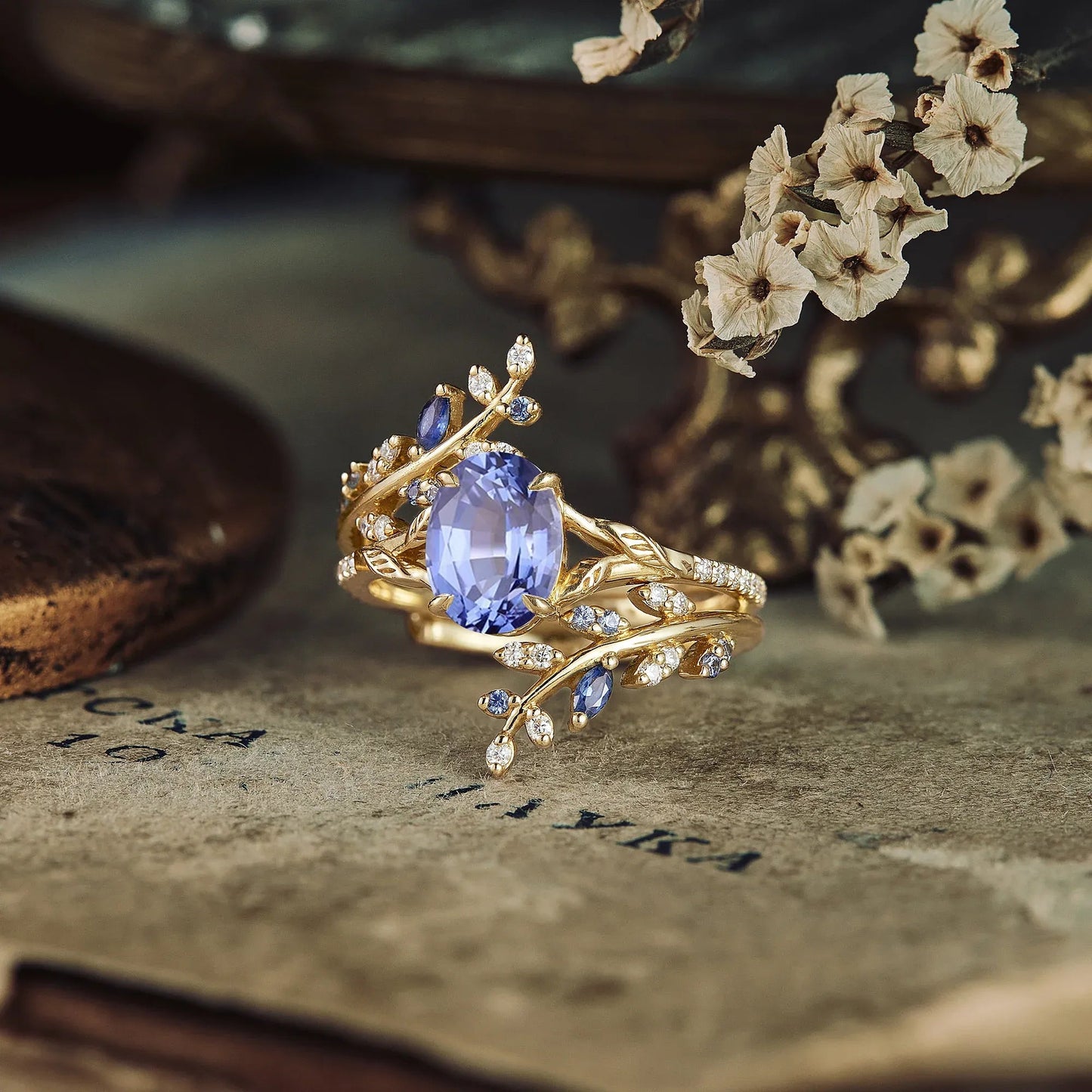 Aphrodite's Enchanted Vine | A Mythical Sapphire Engagement Ring Set - GemsMagic