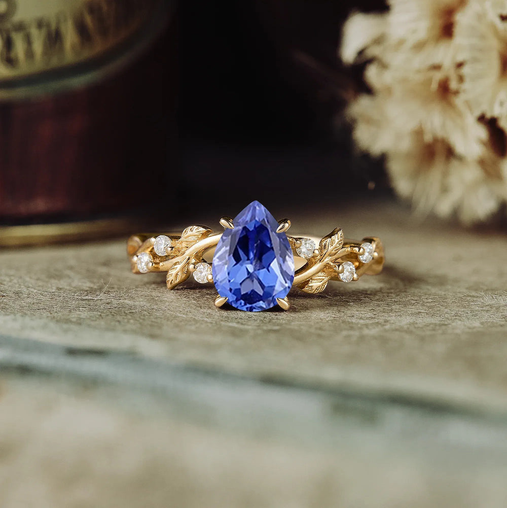 Cornflower Sapphire Leaf Engagement Ring - GemsMagic